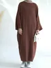 Etniska kläder abaya dubai kalkon muslimsk tunt skrynkligt bomullstyg lös lång klänning full slves kvinnor islamiska kläder hijabi kaftan ramadan t240510