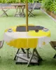 Malarstwo olejne stołowe abstrakcyjne geometryczne żółte szare okrągły wodoodporny obrus z osłoną otworu parasola zamka