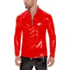 7xl Mens Wetlook shirt met lange mouwen glanzende PVC lederen jas sexy stand kraag windjager mannelijke plus maat casual jas catsuit kostuums