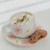Tasse en céramique de cafés avec soucoupe set tasse de tasses de fleurs mignonnes conception créative large corps