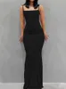 Abiti casual di base sexy maxi femminile festa scollatura quadrata casual nere corpo solido abito lungo lungo club di moda elegante newl2405