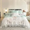 Bedding Sets King Size Set Princess Floral Embroidery Chiffon Ruffles Pure Cotton Duvet Cover Bed Sheet And Pillowcases