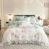 Ensemble de literie King Size Set Princess Floral Broidery Murffon Ruffles Coton Coton Couvrette de lit et taies d'oreiller