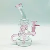 2022 8 Zoll rosa Glaswasserrohr Bong Dabber Rig Recycler Rohre Bongs Rauchrohre 14,4 mm Weibchen Gelenk mit normalem Bowlbanger US -Lagerhaus