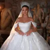 2024 vestidos de noiva brilhantes nas lantejas de shouder séquinas de renda de renda vestido de bola vestidos de noiva inchados vestido de noiva casamento tamanho tamanho