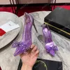 デザイナーの女性のかかとの赤い光沢のある底10cm薄い紫色の透明なヌードパテントレザーレザーレザーレザー靴箱サイズ34-44