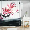 Rideaux de douche 3D Impression chinoise à gorgée de fleurs à encre rideau de paysage salle de bain salle de bain imperméable avec des crochets décor de tissu lavable