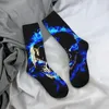 Herrensocken verrückte Socke für Männer Blau Flamme Schädel Feuer Hip Hop Harajuku Street Arts Happy Quality Muster gedrucktes Jungen Crew lässig