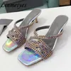 Slippers Kitten Heels Mulheres Sexy Crystal Shoes