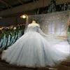 Cinderella Ball Gown Wedding Dresses With Long Wraps Light Sky Blue Beads 3D Applique Lace Princess Bridal Clows Sweep Train Robes De M 251i