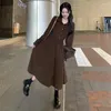 Robes de travail Lucyever coréen mode longue robe femme brun kaki collier de remise