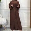 Vêtements ethniques Hot Vendre 2 pièces Abaya Slip Slveless Hijab Robe correspondante Musulm Settes Open Abayas Dubaï Turquie Vêtements Africain Islamiques T240510