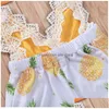 Rompers Girl Pineapple Imprimé sans manches sur les combinaisons arrière Baby Summer Lace Jump Suit des enfants