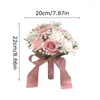 Dekorative Blumen Mariage Bouquet Hochzeit Braut Hand Halten Blumenband Rosa weiße Seidenhandgefertigte künstliche Rosen -Party -Accessoires