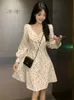 Grundläggande avslappnade klänningar miniklänning kvinnor temperatur modedesign ny enkel vestidos koreansk stil blomma bandage casual vår vintage söta kvinnorl2405