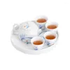 Conjuntos de teaware pintado à mão Blanc de Chine Bels Housed House Filter Tea Maker Cup Single Bamboo Bandeja Conjunto de Mini cavalheiros Orquídea