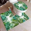 Bath Mats Tropical Leaves Mat Set Green Palm Leaf Plant Home Carpet Door Bathroom Decor Floor Rugs U-shaped Pad Toilet Lid Cover