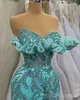 2024 Mint Plus Size Prom -klänningar för speciella tillfällen Promdress Sheer Neck Pets spets Rhinestone Dekorerad födelsedagsfestklänning Andra mottagningsklänningar AM893