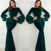 Popular Velvet Dark Green Evening Dresses Flare Long Sleeves Mermaid Arabic Celebrity Gowns Prom Dresses Plus Size 356S