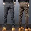 Herrbyxor Spring Mens Ultra-Thin Casual Pants Business Straight Twill Cotton Elastic Trousers Brand Fashionable Korean Clothing Black Grayl2405
