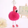 Favor de la fiesta Lindas mujeres esponjosas Pompom Pink Flamingo Keychain en las bolsas Fur Ball Pompon Anime Cadena de llaves Bolguía Bargua Llaveros Regalos