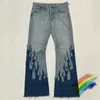 Men's Jeans Patchwork Flame Tassels Jeans Men Women 1 1 Best Quality Loose Casual Washed Denim Pants H240508