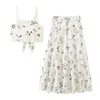 Abiti da lavoro 2024 Eleganti ricamo da donna Flower Linen White Summer Dress Boho Set Crop Top Maxi Skirt Set Party