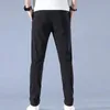 Ice Silk Mens Pants Summer Black Gray Thin Business Casual Pants Outdoor Elastic Breathable Straight Leg Sweatpants 240511