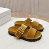 Velvet slides Women designer slipper suede lambskin Fur Sandals women platform double strap buckle sandal flatform mules SLip On triangle buckle Clogs