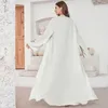 Этническая одежда Новая 2024 г. Случайная открытая кимоно -абая для мусульманских женщин Рамадан Ид Джалабия вышива