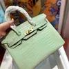 Brknns Handbag Genuine Leather 7A Handswen Misty Bay Crocodile Mint Green Crocodile by WomenBSBF
