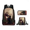 Backpack Mirror of Solitary City 3pcs / Set 3D Imprimer Student Book Bookbag Voyage ordinateur portable Daypack Sac Crayon Crayon