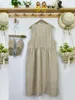 Casual Dresses V-Neck Embroidered Loose Cotton Linen Sleeveless Vest Dress