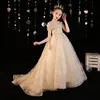2024 härlig spetsblommor flickor klänningar bollklänningar barn första nattvards klänning prinsessan bröllopstävling klänning lång tåg paljett prinsessa heliga frist nattvard