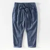 Men's Pants Spring And Summer Linen Cropped For Thin Youth Casual Striped Elastic Waistband Tied