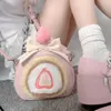 Opbergtassen op voorraad schattige aardbeiencake roll voor vrouwen zoete kawaii tas roze lolita meisje kerstcadeau rugzak