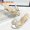 Perlen Frauen Pumpen Kristall Schmetterling High Heels Keile Slipper sexy Sommerparty Hochzeits Sandalen Marke Mode transparente Schuhe