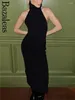 Robes décontractées 2024 Femmes Store Zbza Black Halter Midi Robe Elegant Evenant Sexy Backless Long pour Global officiel