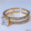 Anneaux 14K Gold Double Diamond Crown Ring Princess Engagement pour femmes pour femmes bijoux de mode Drop Livraison Otkde