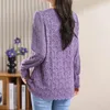 Frauenblusen Qoerlin M-XXXXL Purple Lace Hollow Out Lanternärmel Perlen Mode Langes Frühjahrssommerbluse 2024 Elegante Hemden