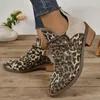 Botas ocidentais para mulheres 2024 outono retro leopardo impressão feminina confortável salto baixo tamanhos grandes sapatos femininos botinos mujer