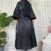 Vêtements ethniques Turkish Dubai Open Kimono Abaya Daily Party Casual Casual Caftan pour femmes Jalabiyat Silky Batwing Slve Robe avec ceinture 2024 T240510