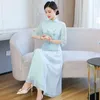 Abbigliamento etnico 2024 Summer Hanfu in stile cinese ricamato in chiffon long Cheongsam abito migliorato a mezza manica Qipao Zen W427