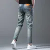 Herren Jeans Sommer Designerhosen High-End-Trendy 9-Punkte-Männer schlank-fit-All-Match-Hosen kleine Füße elastische 9-Punkte Rippte dünne Kuh Dhdvd