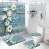 Duschvorhänge 1/4pcs Daisy Blumenvorhang Set bedrucktes Badezimmer Frühlingsflowers Bad Langlebige Dekoration