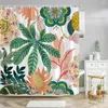 Duschgardiner botanisk blommig gardin grön blad kolibri tropisk natur landskap polyester tyg badrum dekor