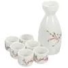 Copos de vinhos Conjunto de cerâmica Retro Saki Kettle Cup Rice Pote Sake Glass Japanese estilo chá branco