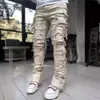 New men's Street fashion ins elastic patch denim straight leg pants M511 69