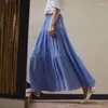 Jupes femmes purs rides élastiques coton et ethnique de ligne swing bleu jupe d'été long maxi plage plissée