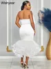 Urban Sexy Dresses Year Elegant Big Bow Organza Mermaid Prom White Tops och Midi Dress Set For Women Evening Birthday Cocktail Party Outfits T240510